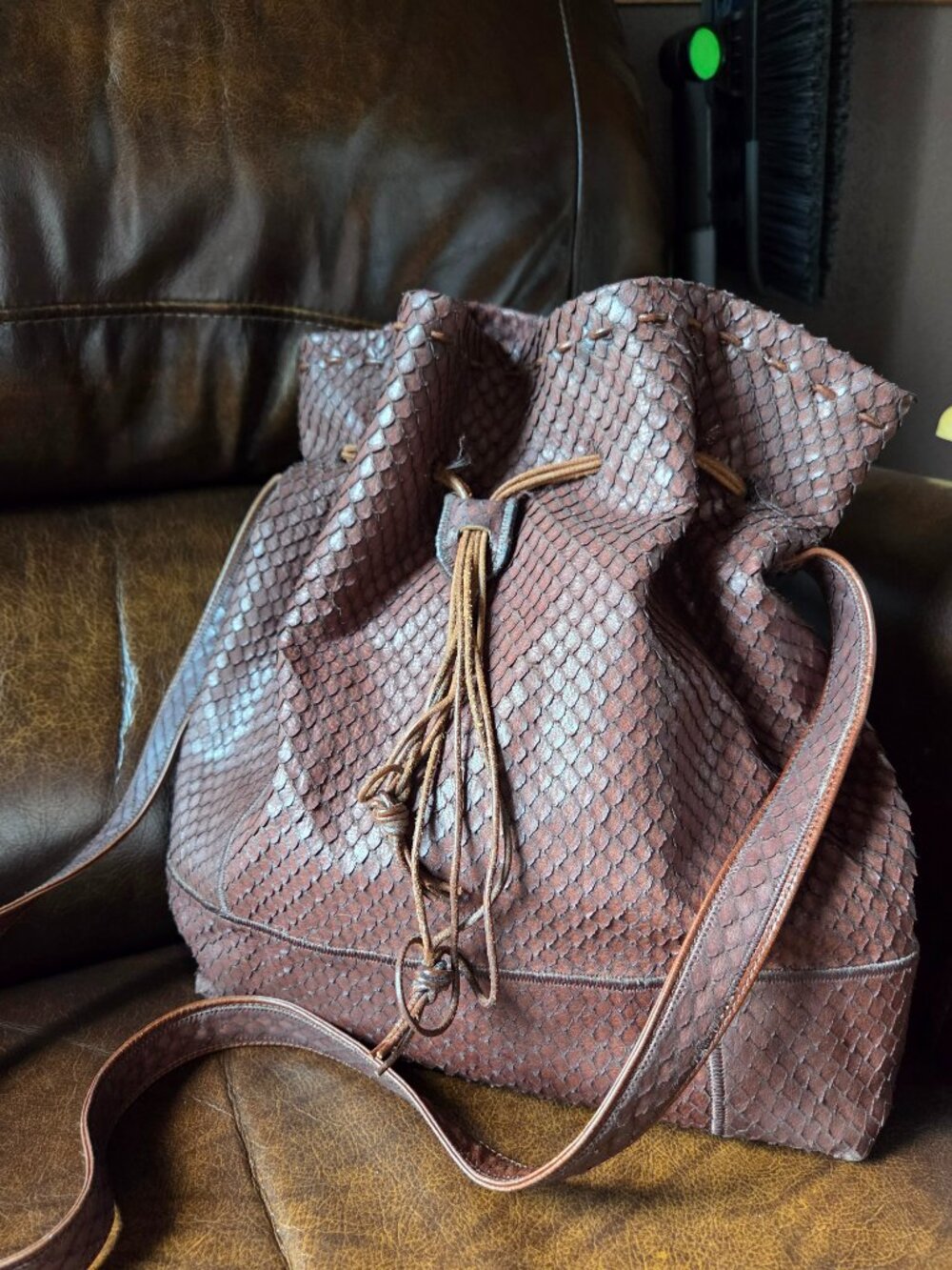 Vintage 80's Rare Carlos Falchi Python Brown drawstring purse